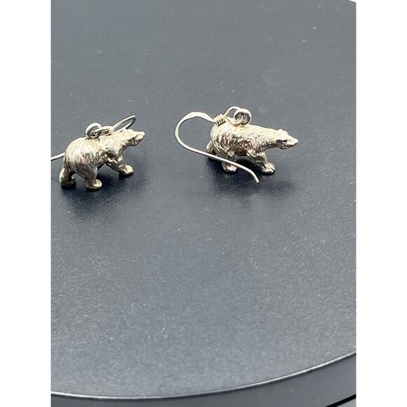 Sterling Silver Detailed 3D Grizzly Bear Animal Fur Charm Dangle Earrings 1” - Picture 8 of 11